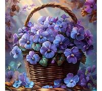 5D Cesta de flores moradas Diamond Painting Kit Completo,diamond painting Art kit para Adultos,DIY Square Cristal Pintura de Diamante Bordado Punto de Cruz Manualidades para Decor Hogar 50x50cm