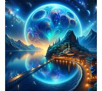 5D Costa lunar Diamond Painting Kit Completo,diamond painting Art kit para Adultos,DIY Square Cristal Pintura de Diamante Bordado Punto de Cruz Manualidades Hogar para Decoración Hogar 90x90cm