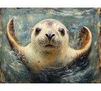 5D Cuadrado Diamond Painting Conjunto Completo, Animal LeóN Marino DIY Arte de Mosaico Digital，Adulto Niño Juguetes Divertidos，Decoración de Paredes Domésticas Regalos De Año Nuevo 90x80cm T8ZY-107