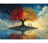 5D Cuadrado Diamond Painting Conjunto Completo, áRbol ArcoíRis De La Luna DIY Arte de Mosaico Digital，Adulto Niño Decoración Domésticas Regalos De Año Nuevo 70x60cm T8ZY-898