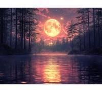 5D Cuadrado Diamond Painting Conjunto Completo, Atardecer En El Lago DIY Arte de Mosaico Digital，Adulto Niño Juguetes Divertidos，Decoración de Paredes Domésticas Regalos De Año Nuevo 60x50cm T8ZY-235