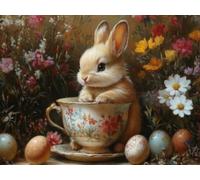 5D Cuadrado Diamond Painting Conjunto Completo, Copa De Té De Conejo DIY Arte de Mosaico Digital，Adulto Niño Juguetes Divertidos，Decoración de Paredes Domésticas Regalos De Año Nuevo 70x60cm T8ZY-786