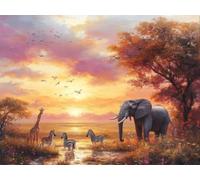 5D Cuadrado Diamond Painting Conjunto Completo, El Atardecer Del Elefante DIY Arte de Mosaico Digital，Adulto Niño Decoración Domésticas Regalos De Año Nuevo 80x70cm T8ZY-812