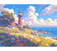 5D Cuadrado Diamond Painting Conjunto Completo, Hermoso Faro DIY Arte de Mosaico Digital，Adulto Niño Juguetes Divertidos，Decoración de Paredes Domésticas Regalos De Año Nuevo 40x30cm T8ZY-524