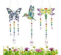 5D Diamante Pintura DIY Diamond Painting Colibrí Mariposa Atrapasoles de Cristal Carillón de Viento Colgante Cristal Decoración de Ventana Colgante y Péndulo de Habitación