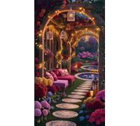 5D Diamond Art Painting,Garden Path Flowers diamond painting Kits for Adults,DIY Square Full Drill Canvas Embroidery Cross Stitch,Diamond Arts Crafts Painting Pictures for Home Wall Decor 70x150cm
