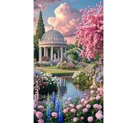 5D Diamond Art Painting,Garden Pavilion Flowers diamond painting Kits for Adults,DIY Square Full Drill Canvas Embroidery Cross Stitch,Diamond Arts Crafts Painting Pictures for Home Wall Decor 20x50cm