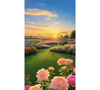 5D Diamond Art Painting,Garden Sunset Rose diamond painting Kits for Adults,DIY Round Full Drill Canvas Embroidery Cross Stitch,Diamond Arts Crafts Painting Pictures for Home Wall Decor 100x210cm