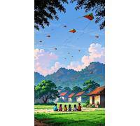 5D Diamond Art Painting,Grassland Village Kite diamond painting Kits for Adults,DIY Round Full Drill Canvas Embroidery Cross Stitch,Diamond Arts Crafts Painting Pictures for Home Wall Decor 20x50cm