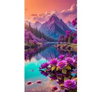 5D Diamond Art Painting,Hill Flowers Lake diamond painting Kits for Adults,DIY Square Full Drill Canvas Embroidery Cross Stitch,Diamond Arts Crafts Painting Pictures for Home Wall Decor 90x190cm