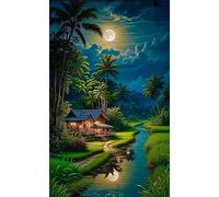 5D Diamond Art Painting,House Creek Field diamond painting Kits for Adults,DIY Round Full Drill Canvas Embroidery Cross Stitch,Diamond Arts Crafts Painting Pictures for Home Wall Decor 40x90cm