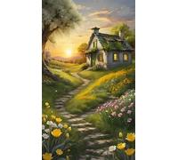 5D Diamond Art Painting,House Field Sunset diamond painting Kits for Adults,DIY Round Full Drill Canvas Embroidery Cross Stitch,Diamond Arts Crafts Painting Pictures for Home Wall Decor 40x90cm