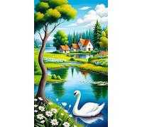 5D Diamond Art Painting,House Lake Plant diamond painting Kits for Adults,DIY Square Full Drill Canvas Embroidery Cross Stitch,Diamond Arts Crafts Painting Pictures for Home Wall Decor 40x90cm