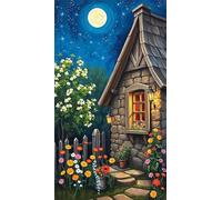5D Diamond Art Painting,House Moon Flower diamond painting Kits for Adults,DIY Round Full Drill Canvas Embroidery Cross Stitch,Diamond Arts Crafts Painting Pictures for Home Wall Decor 100x210cm