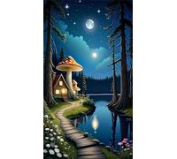 5D Diamond Art Painting,House River Moon diamond painting Kits for Adults,DIY Square Full Drill Canvas Embroidery Cross Stitch,Diamond Arts Crafts Painting Pictures for Home Wall Decor 90x190cm