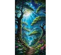 5D Diamond Art Painting,Jungle Plants Moon diamond painting Kits for Adults,DIY Square Full Drill Canvas Embroidery Cross Stitch,Diamond Arts Crafts Painting Pictures for Home Wall Decor 80x170cm