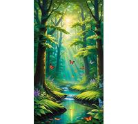 5D Diamond Art Painting,Jungle Sunshine Creek diamond painting Kits for Adults,DIY Square Full Drill Canvas Embroidery Cross Stitch,Diamond Arts Crafts Painting Pictures for Home Wall Decor 60x130cm