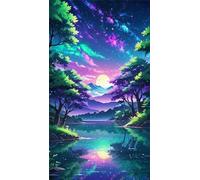 5D Diamond Art Painting,Lake Moon Cloud diamond painting Kits for Adults,DIY Square Full Drill Canvas Embroidery Cross Stitch,Diamond Arts Crafts Painting Pictures for Home Wall Decor 100x210cm