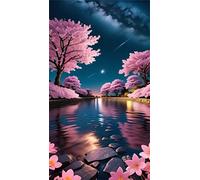 5D Diamond Art Painting,Lake Peach Blossom diamond painting Kits for Adults,DIY Square Full Drill Canvas Embroidery Cross Stitch,Diamond Arts Crafts Painting Pictures for Home Wall Decor 30x70cm