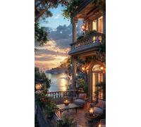 5D Diamond Art Painting,Loft Garden Sunset diamond painting Kits for Adults,DIY Round Full Drill Canvas Embroidery Cross Stitch,Diamond Arts Crafts Painting Pictures for Home Wall Decor 40x90cm