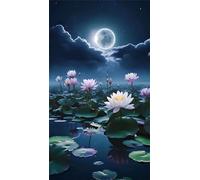 5D Diamond Art Painting,Lotus Pond Moon diamond painting Kits for Adults,DIY Square Full Drill Canvas Embroidery Cross Stitch,Diamond Arts Crafts Painting Pictures for Home Wall Decor 50x110cm