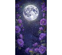 5D Diamond Art Painting,Moon Purple Flower diamond painting Kits for Adults,DIY Square Full Drill Canvas Embroidery Cross Stitch,Diamond Arts Crafts Painting Pictures for Home Wall Decor 50x110cm