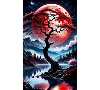 5D Diamond Art Painting,Moon Tree Mountains diamond painting Kits for Adults,DIY Square Full Drill Canvas Embroidery Cross Stitch,Diamond Arts Crafts Painting Pictures for Home Wall Decor 70x150cm