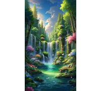5D Diamond Art Painting,Nature Jungle Creek diamond painting Kits for Adults,DIY Square Full Drill Canvas Embroidery Cross Stitch,Diamond Arts Crafts Painting Pictures for Home Wall Decor 90x190cm