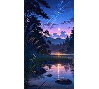 5D Diamond Art Painting,Night Lake Plants diamond painting Kits for Adults,DIY Round Full Drill Canvas Embroidery Cross Stitch,Diamond Arts Crafts Painting Pictures for Home Wall Decor 60x130cm