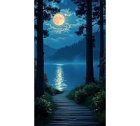 5D Diamond Art Painting,Night Sea Moon diamond painting Kits for Adults,DIY Square Full Drill Canvas Embroidery Cross Stitch,Diamond Arts Crafts Painting Pictures for Home Wall Decor 100x210cm