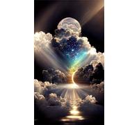 5D Diamond Art Painting,White Cloud Moon diamond painting Kits for Adults,DIY Round Full Drill Canvas Embroidery Cross Stitch,Diamond Arts Crafts Painting Pictures for Home Wall Decor 100x210cm