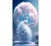 5D Diamond Art Painting,White Fantasy Peacock diamond painting Kits for Adults,DIY Square Full Drill Canvas Embroidery Cross Stitch,Diamond Arts Crafts Painting Pictures for Home Wall Decor 50x110cm