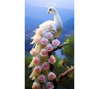 5D Diamond Art Painting,White Peacock Flower diamond painting Kits for Adults,DIY Square Full Drill Canvas Embroidery Cross Stitch,Diamond Arts Crafts Painting Pictures for Home Wall Decor 30x70cm