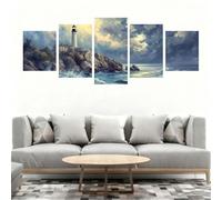 5D Diamond Painting Adultos, 5 Piezas Diamond Painting Kits Nube Faro Pintura Diamante, Manualidades Adultos DIY Cristal Punto de Cruz Cuadro Diamante para Decoración Pared del Hogar 75x35cm B0-384