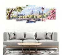 5D Diamond Painting Adultos, 5 Piezas Diamond Painting Kits Paisaje París Pintura Diamante, Manualidades Adultos DIY Cristal Punto de Cruz Cuadro Diamante para Decoración Pared Hogar 100x50cm B0-438