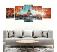 5D Diamond Painting Adultos, 5 Piezas Diamond Painting Kits París Otoño Pintura Diamante, Manualidades Adultos DIY Cristal Punto de Cruz Cuadro Diamante para Decoración Pared del Hogar 50x30cm B0-416
