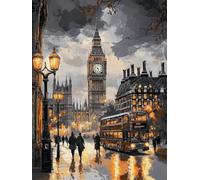 5D Diamond Painting Adultos, Diamond Painting Londres Ciudad, Kit Pintura de Diamantes DIY Cristal Bordado Artesanía, Pintura Diamante Kit para Principiantes, Decoración Del Hogar 80x110cm 0j-530