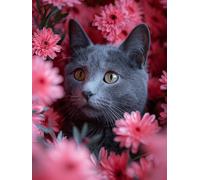 5D Diamond Painting Adultos Gato Dibujos Con Diamantes Flor, Pintar Con Diamantes kit Bordado Principiantes DIY Full Drill Cuadrado Embroidery Kit Pintura per Decorazioni Casa Pareti 80x120cm C-A571D