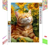 5D Diamond Painting Adultos, Gato & Girasol Pintura de Diamantes Kit Completo, Cuadros Diamantes 5D Taladro Completo, Manualidades Adultos Bordado de Cristales, Decor de Pared Hogar 50x65cm 1Z-362