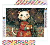 5D Diamond Painting Adultos, Gato & Navidad Diamond Painting kit Completo con Lienzo Mosaico y Brillantes, Full Drill Diamantini Crystal Art, Manualidades Adultos y Decoración, 20x30cm 2Z#968
