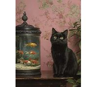 5D Diamond Painting Adultos, Gato Negro Retro Bricolaje Diamond Art Kits para niños Adultos principiantes, redondo completo Diamond para Decoración Hogar Dormitorios Paredes salón 30x40cm WO7W-189