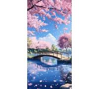 5D Diamond Painting Adultos Grande Tamaño 80x160cm, Puente Sakura DIY Cuadro Diamante para Adultos Completo, Diamond Art Kit para Niños, Cristal Bordado Punto de Cruz Decoración Hogar lgl8-906