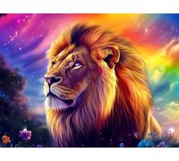 5D Diamond Painting Adultos LeóN Pintura Diamante ArcoíRis Diamond Painting Kit Completo, DIY Punto de Cruz Kit de Pintura de Diamante para Manualidades Adultos, para Decoración Hogar 20x30cm h-834