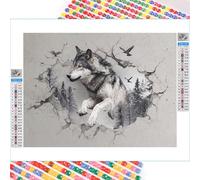 5D Diamond Painting Adultos, Lobo & Gris Diamond Painting kit Completo con Lienzo Mosaico y Brillantes, Full Drill Diamantini Crystal Art, Manualidades Adultos Relajantes y Decoración, 50x70cm 2Z#1024