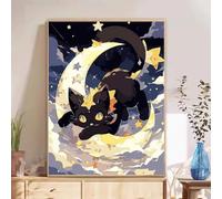 5D Diamond Painting Adultos, Luna & Gato Diamond Painting kit Completo con Lienzo Mosaico y Brillantes, Full Drill Diamantini Crystal Art, Manualidades Adultos Relajantes y Decoración, 50x70cm 2Z#953