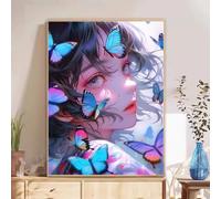 5D Diamond Painting Adultos, Mariposa & Chica Diamond Painting kit Completo con Lienzo Mosaico y Brillantes, Full Drill Diamantini Crystal Art, Manualidades Adultos y Decoración, 50x65cm 2Z#1067