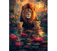 5D Diamond Painting Adultos, Pintura de Diamantes DIY, Bosque Diamond Art Cuadros Completa Redondo Diamantes, Punto de Cruz Diamante Dibujos con Diamantes para Decoración Hogar, León/90x120cm A62S-738