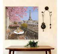 5D Diamond Painting Adultos, Pintura de Diamantes Flores de Cerezo, París Diamond Painting Kit Completo, Diamante Cristal Artes Bordado Punto de Cruz Diamante Dibujos, Decoración 55x55cm G8-1064