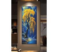 5D Diamond Painting Árbol Diamond Painting Kit Completo, Río Pintura de Diamante XXL Kit Punto de Cruz, DIY Bordado Cuadros de Diamantes, Decoración de Pared para el Hogar, Regalo 40x110 cm/16x43 Inch