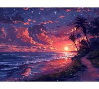 5D Diamond Painting Atardecer Diamond Painting Adultos, Playa DIY Manualidades Adultos Kit Punto de Cruz, Cuadro Diamantes Artesanía, Pintura de Diamante para Decoración Hogar Regalo 20x30cm K-7062